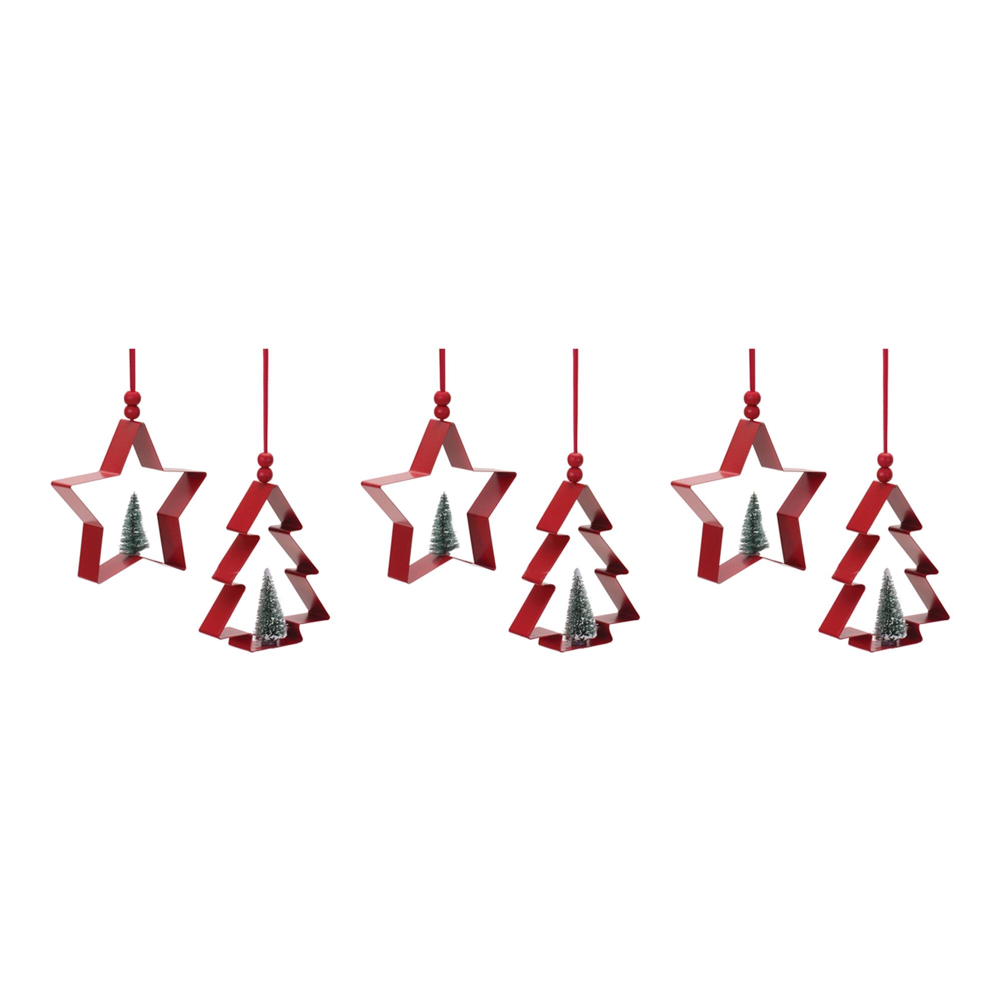 Alt View 3. BreeBe - Star and Pine Tree Cookie Cutter Ornament (Set of 6) - Red, Green.