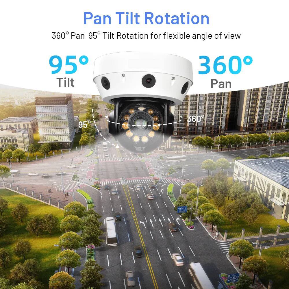 Pan Tilt Rotation  
360° Pan 95° Tilt Rotation for flexible angle of view  

95° Tilt  
360° Pan