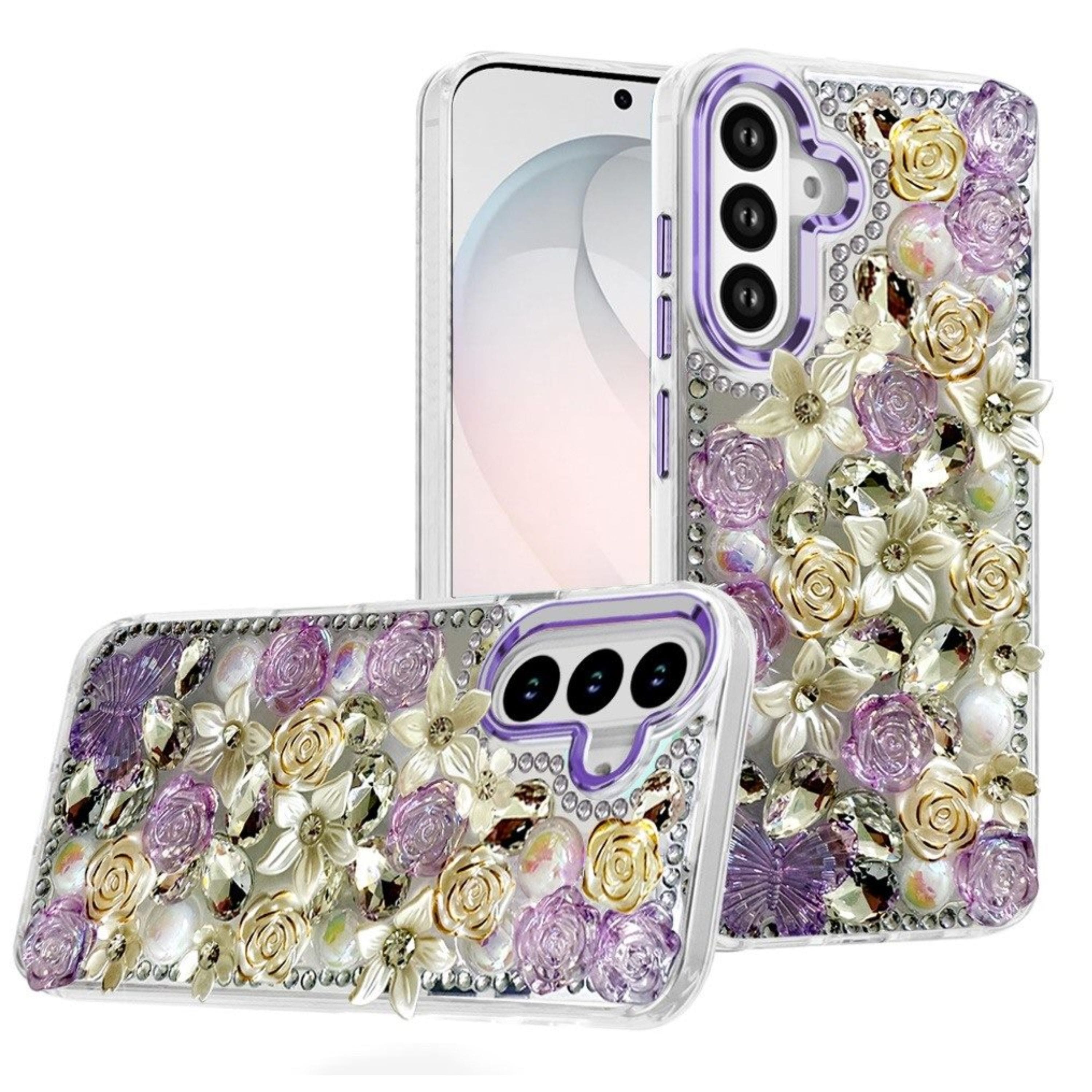 Kitcheniva - Floral Arrangement 3D Cover Plus Tempered Glass For Samsung S26 FE - Purple