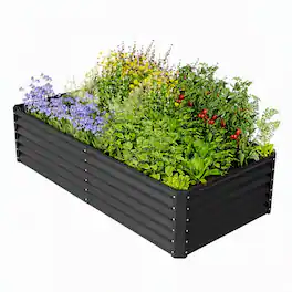 RYHNUYNE - 8x4x1.5 ft Galvanized Raised Garden Bed, Dark Grey Large Metal Planter Box for Vegetables, Herbs, and Flowers - Dark Gray