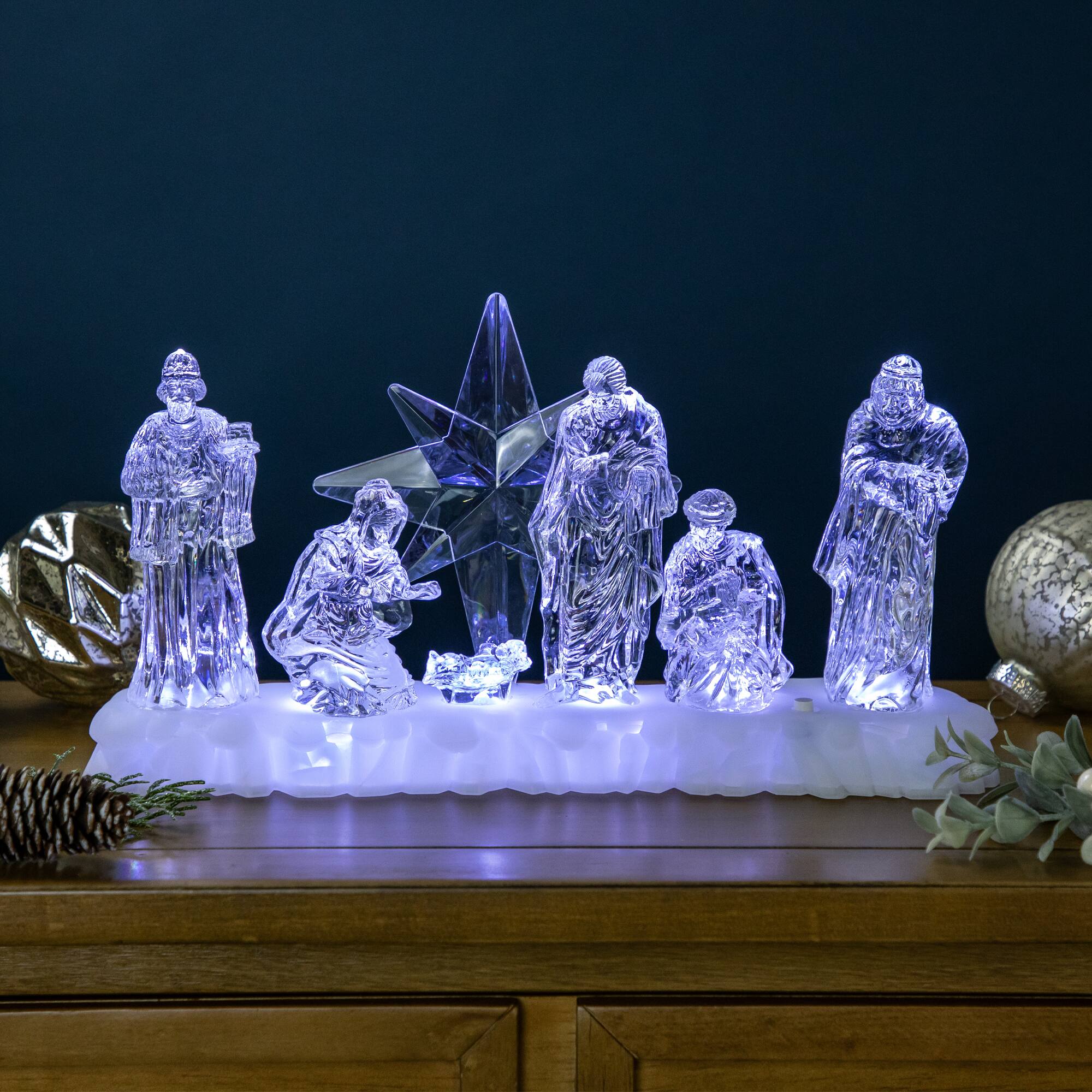 Northlight - LED Lighted Nativity Scene Acrylic Christmas Decoration - 12.25" - Clear