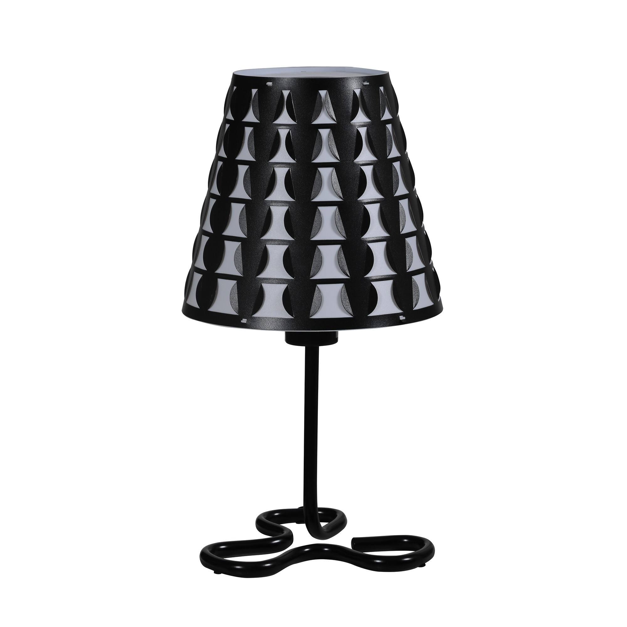 Front. Manhattan Lane - Plastic Shade Metal Table Lamp with Open Clover Base - Black.