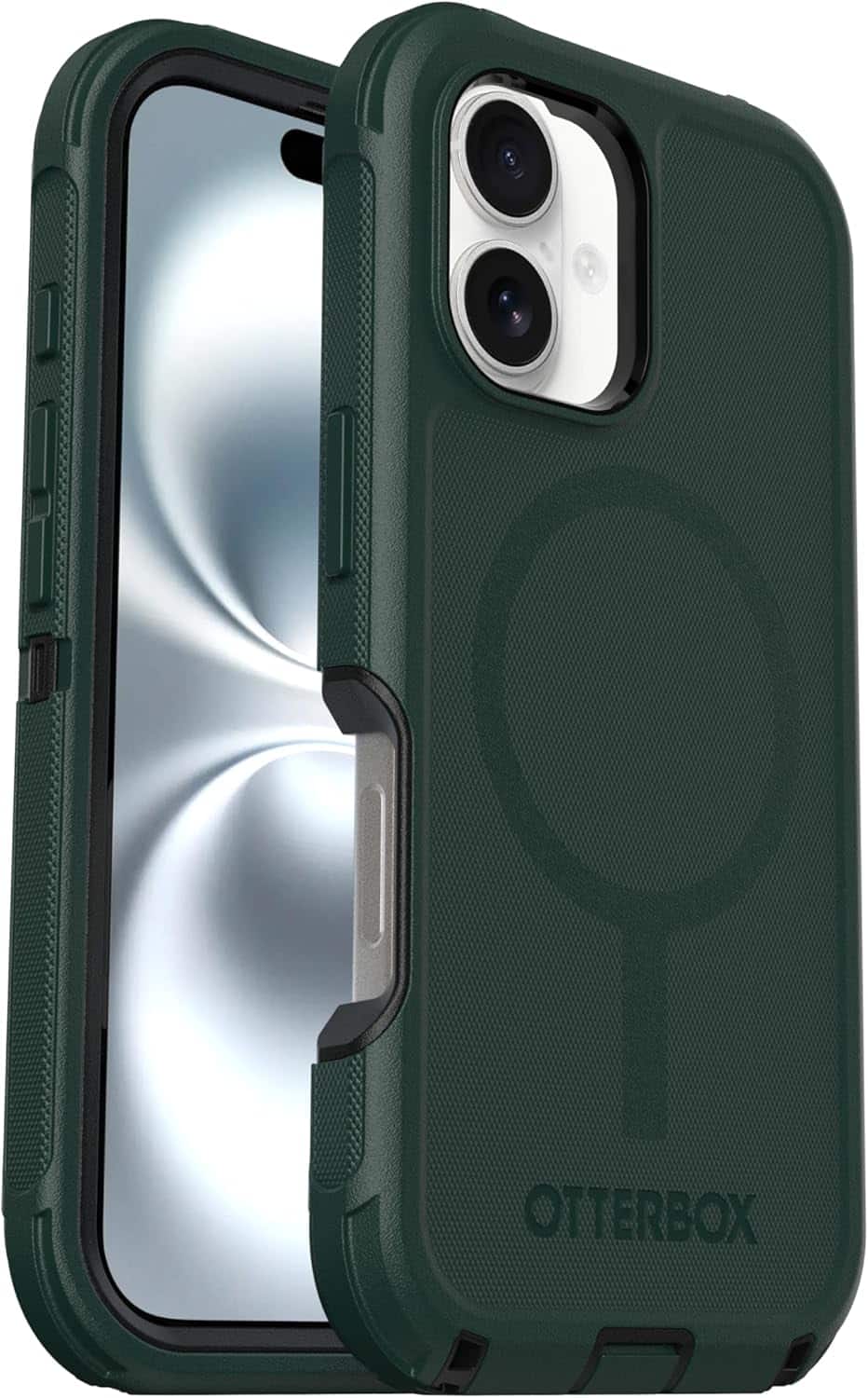OtterBox - iPhone 16 (Only) Defender Series Case - Case Only - Built-in Magnets - Rugged & Durable - with Port Protection - Cinder Cashew (Green & Black)
