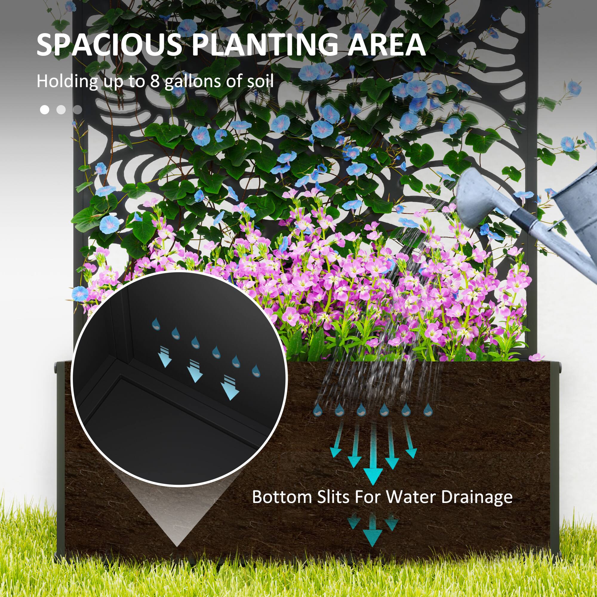 SPACIOUS PLANTING AREA
Holding up to 8 gallons of soil
Bottom Slits For Water Drainage