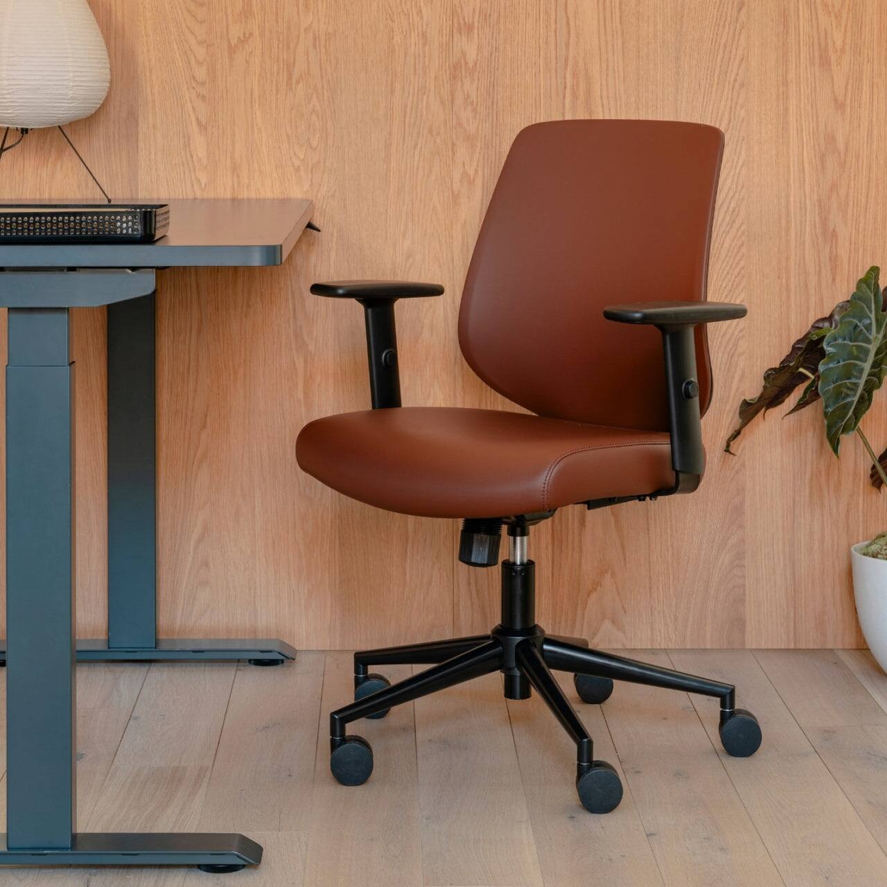 Left. Branch Furniture - Daily Chair - Vegan Leather Mahogany.