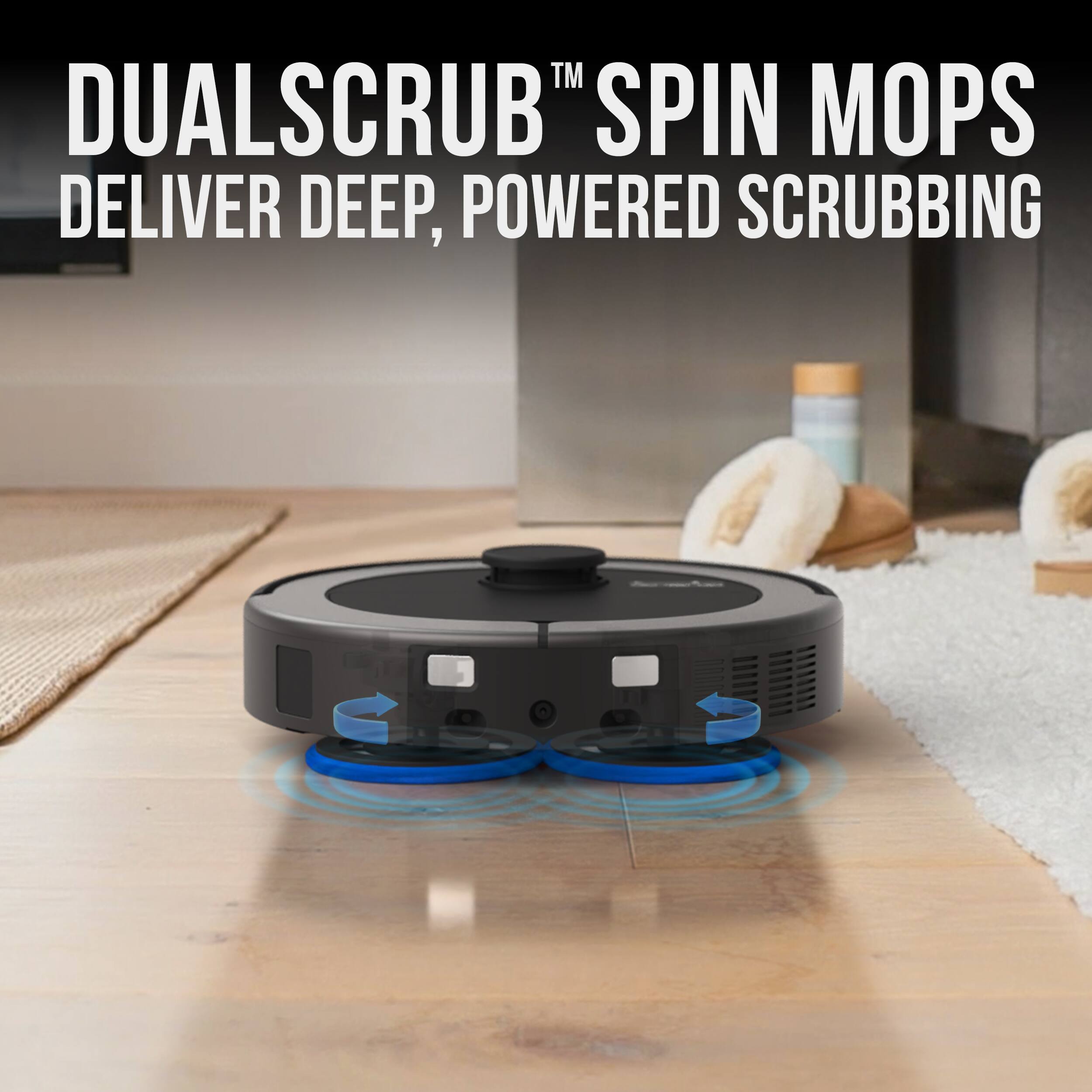 DUALSCRUB™ SPIN MOPS DELIVER DEEP, POWERED SCRUBBING