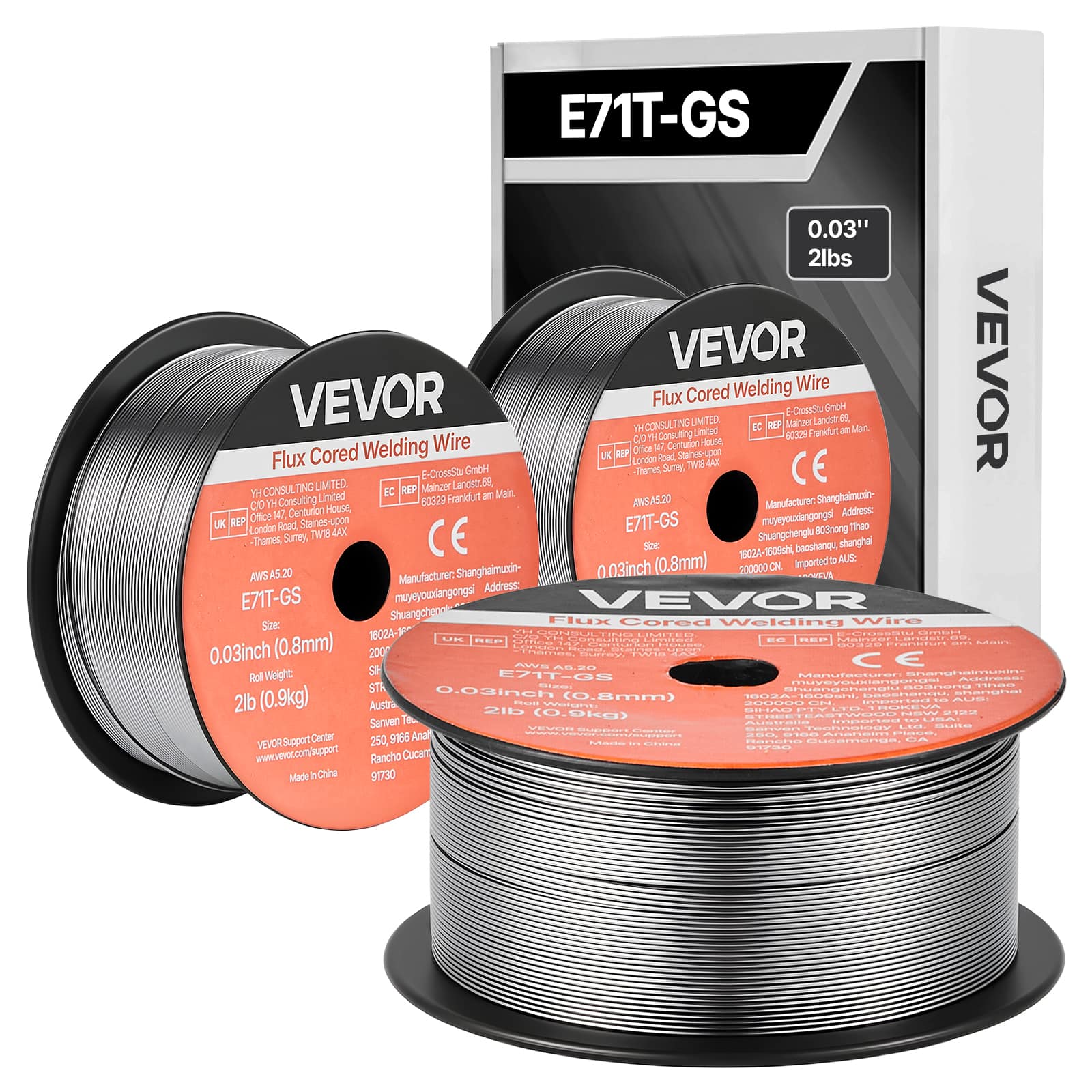 VEVOR - Flux Core MIG Welding Wire, E71T-GS 0.03-inch 2 LBS, Gasless Mild Steel Welding Wire with Low Spatter - Gray