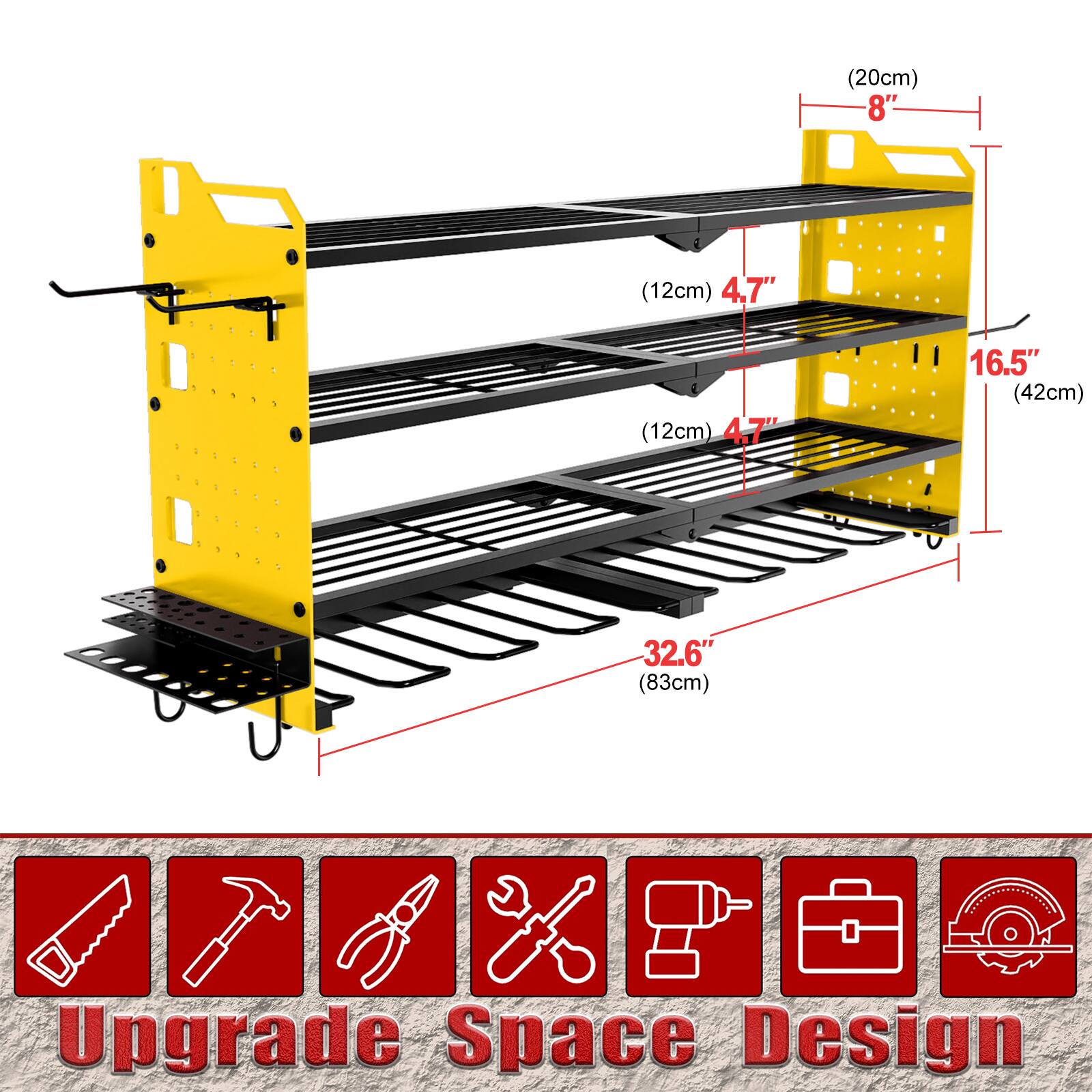 (20cm) 8"  
(12cm) 4.7"  
(12cm) 4.7"  
16.5" (42cm)  
32.6" (83cm)  

Upgrade Space Design