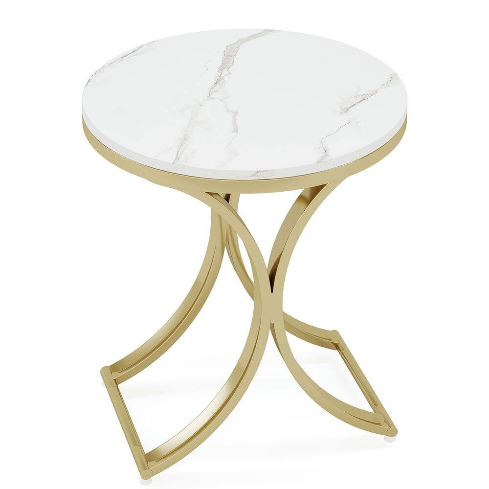 Back. Kadyn - Kadyn Sofa Side End Table, Round Couch Table Sofa Table Small Coffee Table with Metal Frame,White & Gold - White.