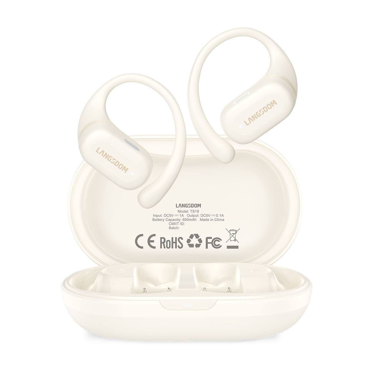 PRIMEPLUS - Mini TWS True Wireless Earbuds, Open-Ear Clip-On Bone Conduction Headphones - Beige