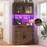 Aheaplus - 71'' Tall Pantry Cabinet with Power Outlets & LED Light, Storage Cabinet with 2 Drawers & DIY Pegboard - Retro Brown