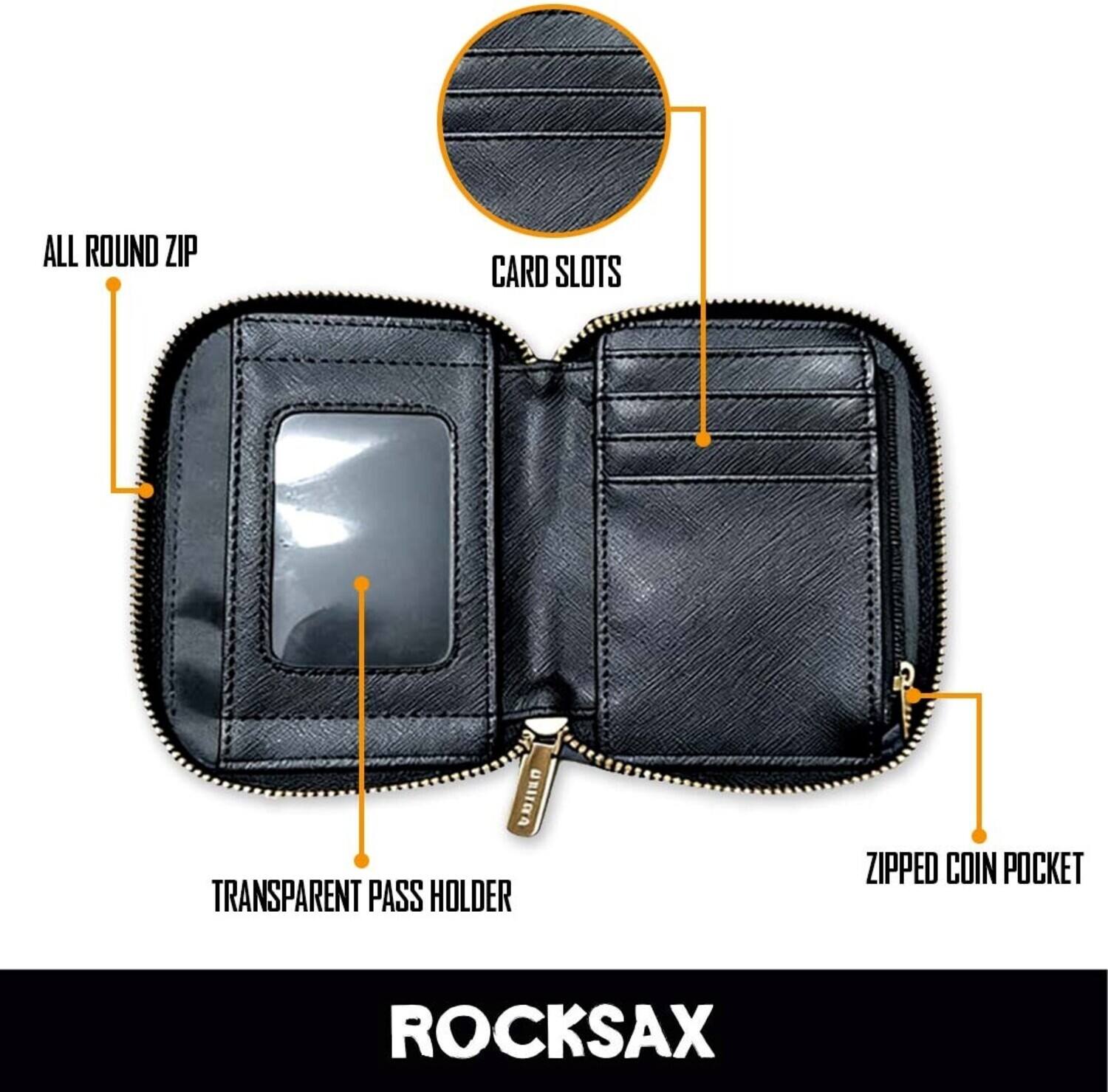 ALL ROUND ZIP  
CARD SLOTS  
TRANSPARENT PASS HOLDER  
ZIPPED COIN POCKET  
ROCKSAX
