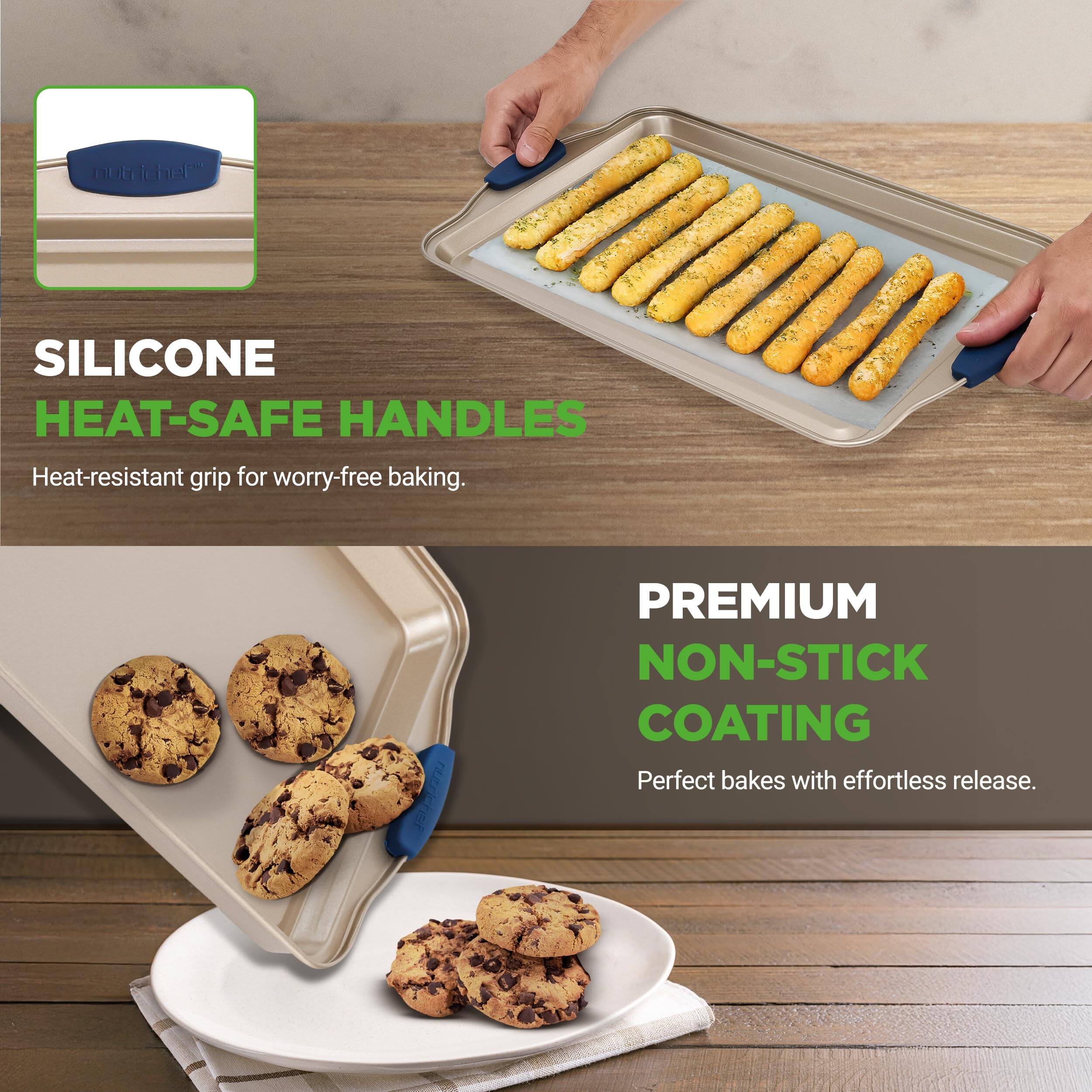 - SILICONE HEAT-SAFE HANDLES
  Heat-resistant grip for worry-free baking.

- PREMIUM NON-STICK COATING
  Perfect bakes with effortless release.