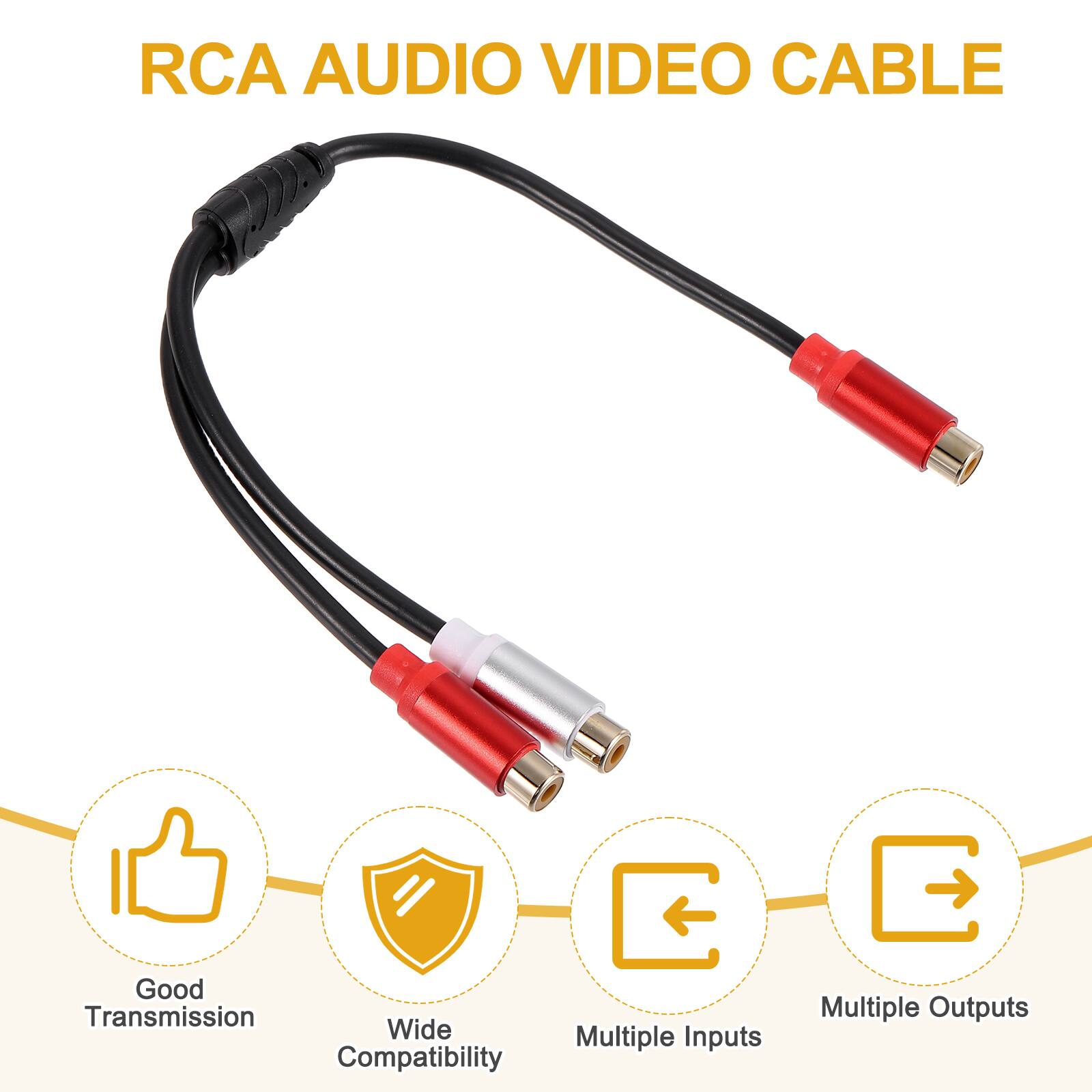 RCA AUDIO VIDEO CABLE

- Good Transmission
- Wide Compatibility
- Multiple Inputs
- Multiple Outputs