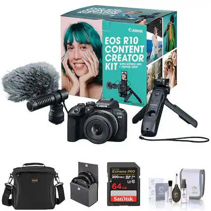 Canon EOS R10 CONTENT CREATOR KIT WITH STEREO MIC + TRIPOD GRIP
Canon EOS R10
SanDisk Extreme PRO 200 MB/s V30 64 GB