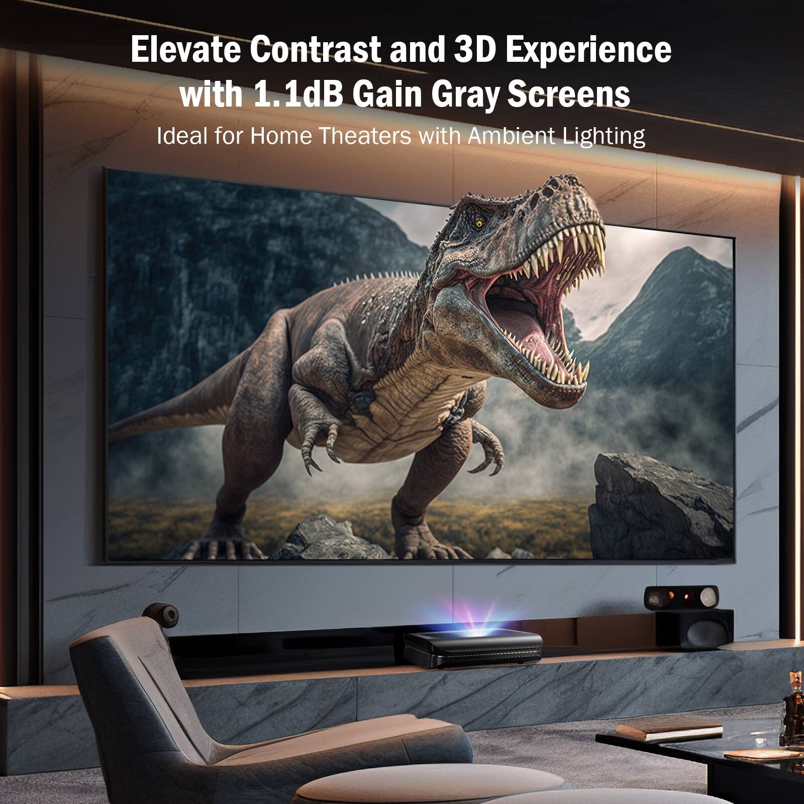 Alt View 21. AWOL Vision - ALR D-120 120" Ambient Light Rejection (ALR) Daylight Fixed Frame Ultra Short Throw (UST) Projector Screen,4K/8K 3D - Gray.