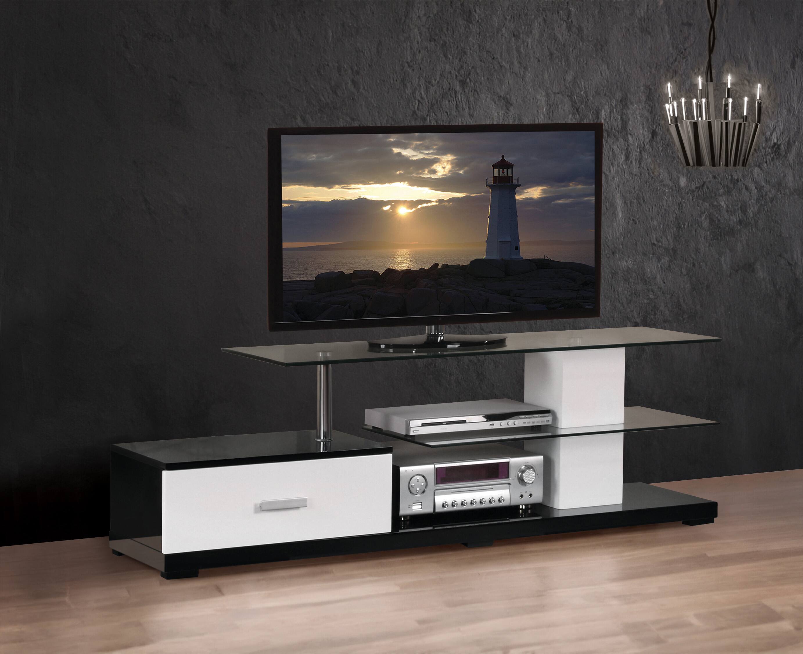 Back. APRILSOUL - Ivana White and Black Finish TV Stand - Black and White.