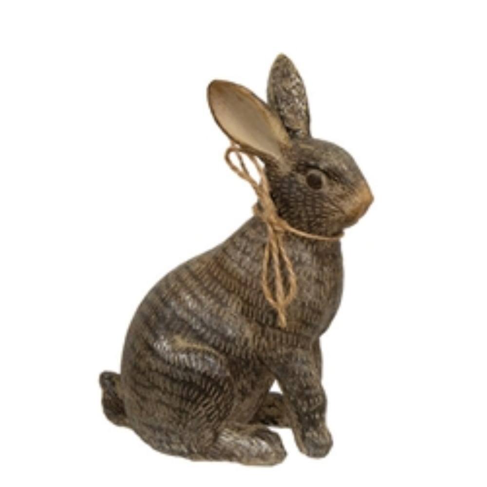 Left. BreeBe - 2/Set - Carved Look Hatch Mark Bronze Finish Resin Bunnies - Bronze.