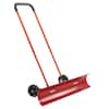 Front. VEVOR - Snow Pusher Shovel with Wheels, 37.8 in Wheeled Snowplow Shovel with Bi-Directional Angled Blade & 90° Adjustable Handle - Red, orange, black.