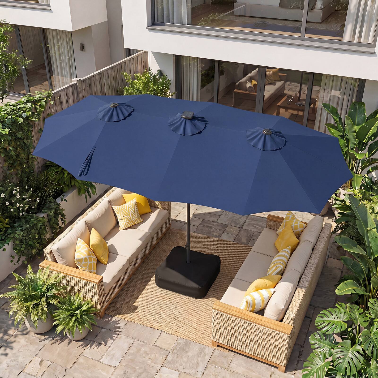 Alt View 1. Gymax - Gymax 13 FT Double-Sided Patio Umbrella w/108 Multi-Color LED Lights Base Included Navy - Blue.