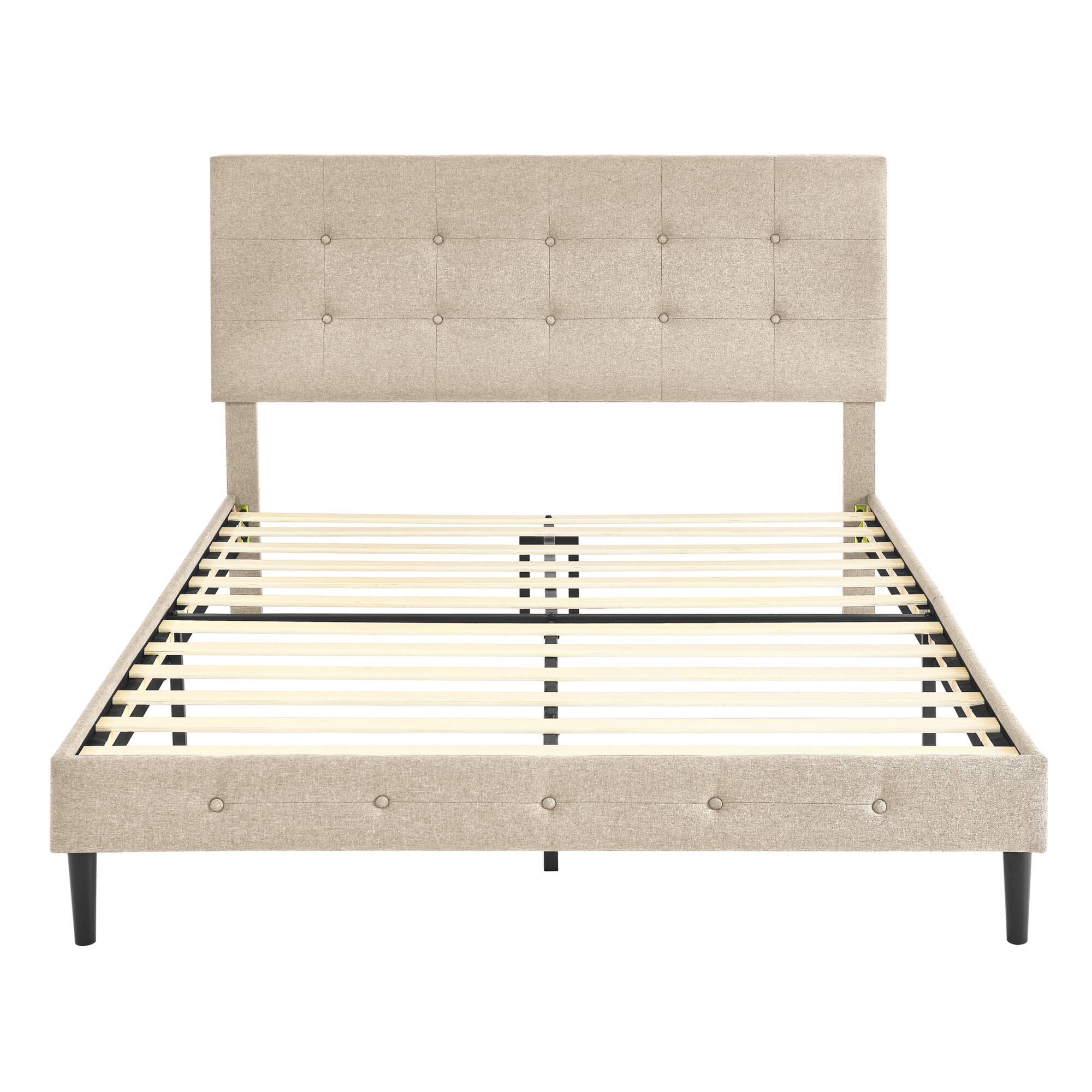 Alt View 2. Decoro - DeCoro Cambridge Upholstered Wooden Platform Bed Frame w/Headboard, King, Linen - Linen.