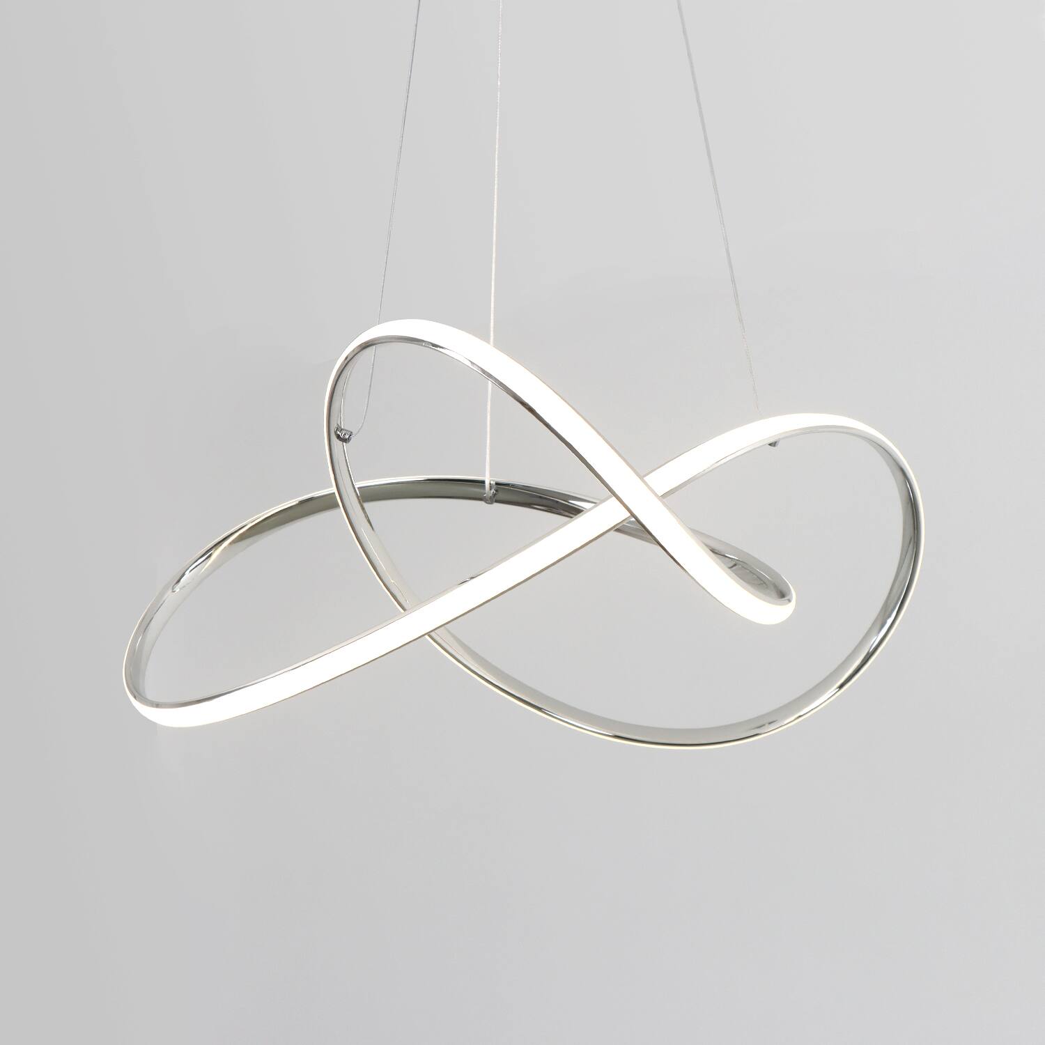 Alt View 4. Umeiluce - Modern 40W Integrated LED Abstract Ribbon Pendant Light, 3000K Dimmable Geometric Chandelier, Chrome.