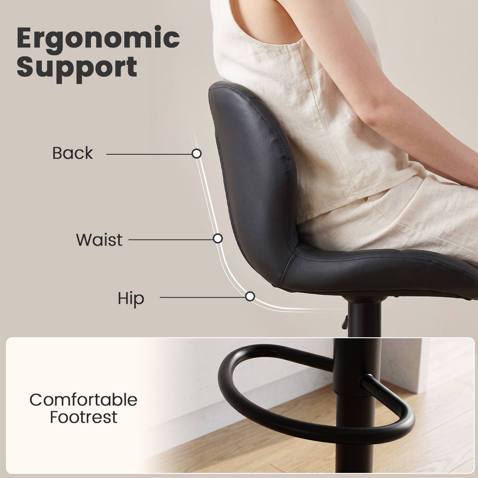Ergonomic Support

- Back
- Waist
- Hip

Comfortable Footrest