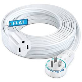 Maximm - 360° Rotating Flat Plug Extension Cord 25 feet Flat Cord Under Carpet with Slim Space-Saving Plug Design - White