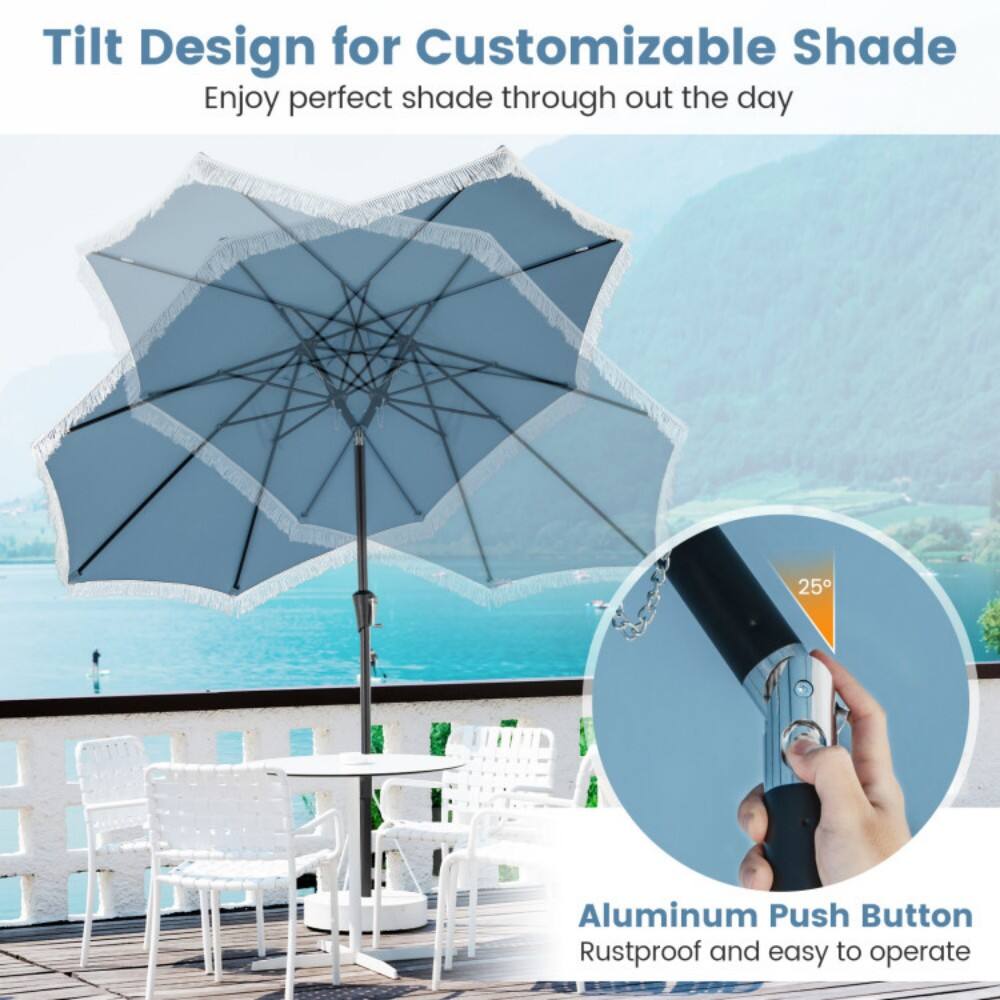 Tilt Design for Customizable Shade  
Enjoy perfect shade throughout the day  

25° Aluminum Push Button  
Rustproof and easy to operate
