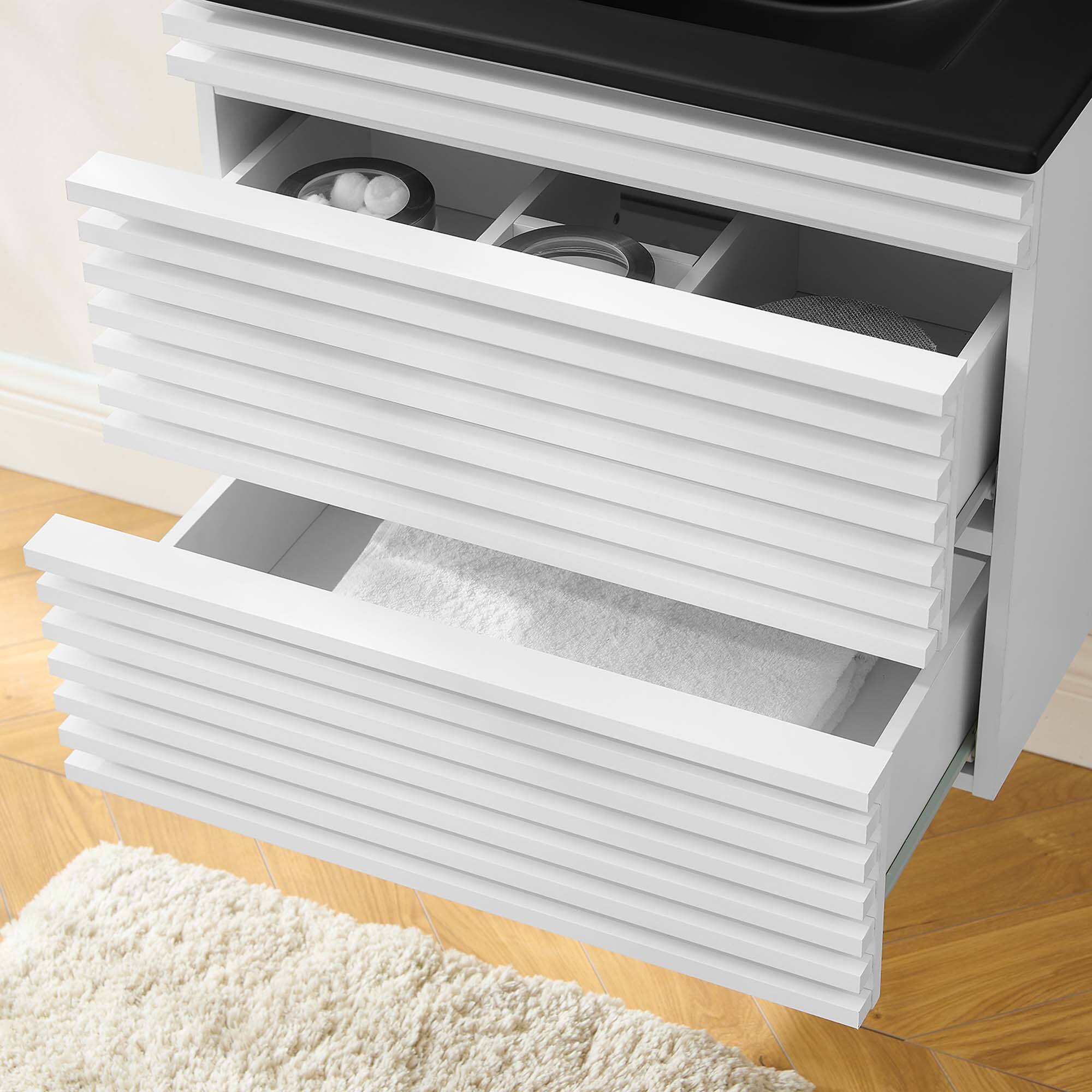 Back. Modway - Render Wall-Mount Bathroom Vanity with Black Basin Included - White Black.