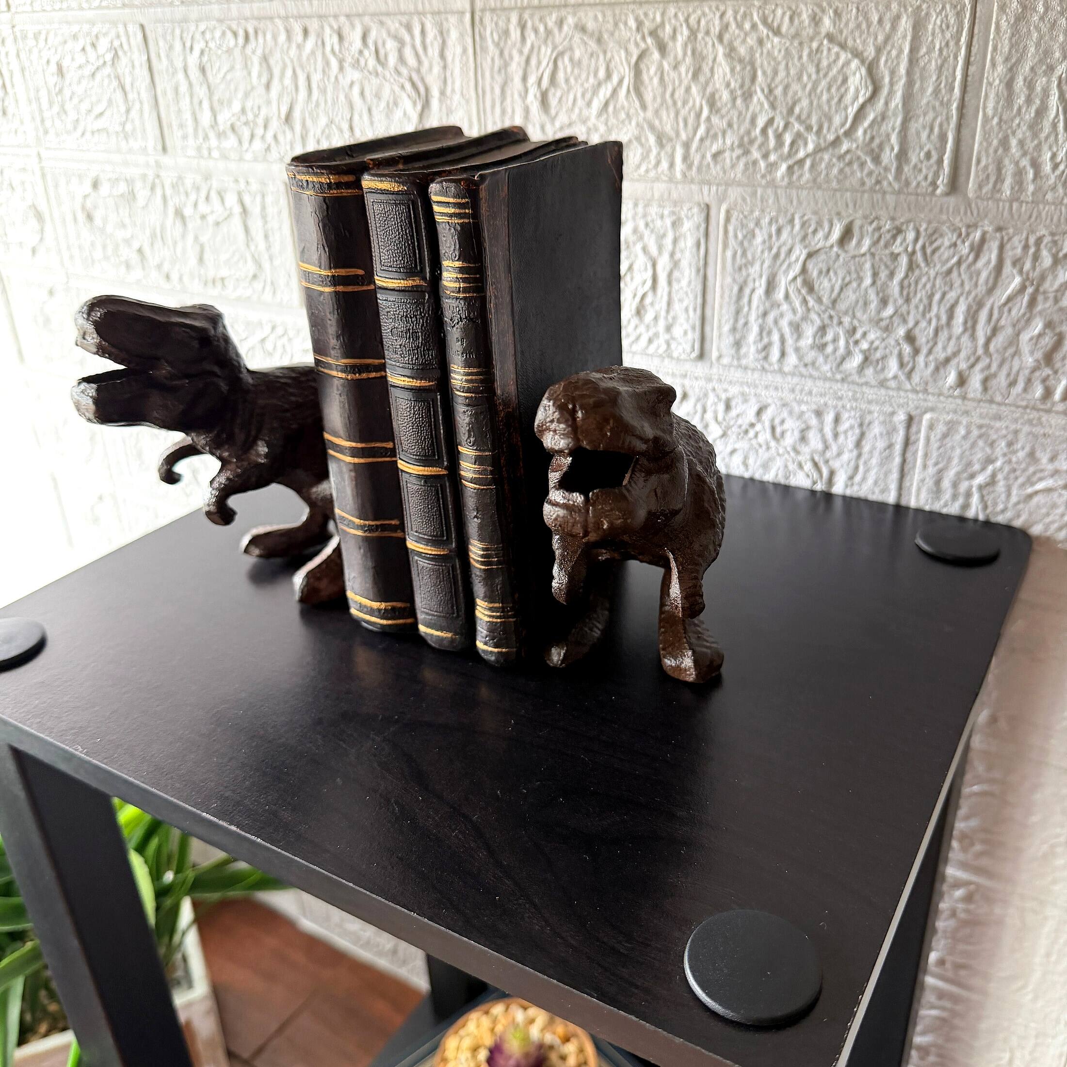 Alt View 7. Things2Die4 - Cast Iron Dinosaur Bookends Set of 2 Brown T-Rex Decorative 8.5 In - Brown.