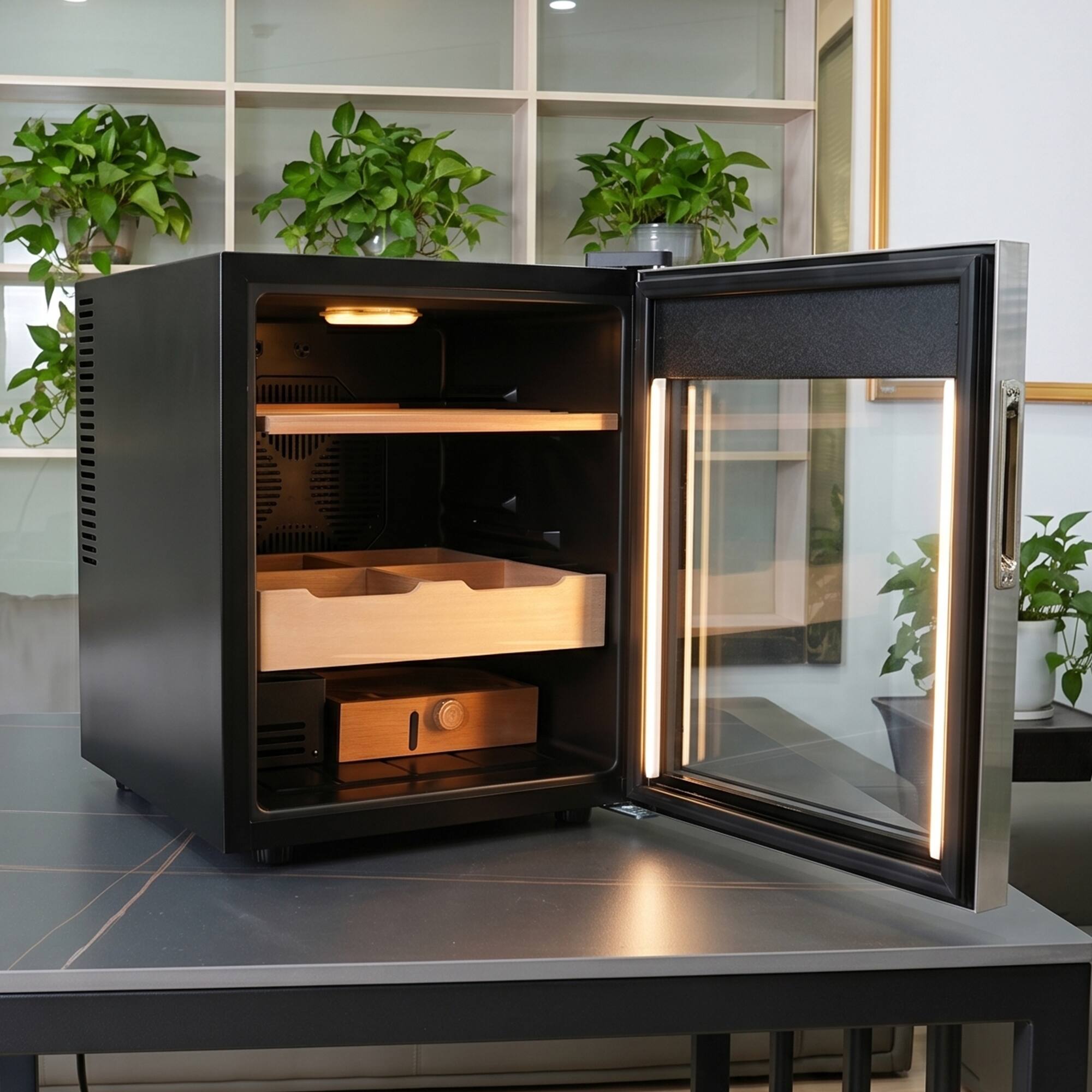 Alt View 7. KingChii - KingChii 50L Cigar Humidor Cabinet, 350-Cigar Electric Cooler with Temp & Humidity Control - Silver.