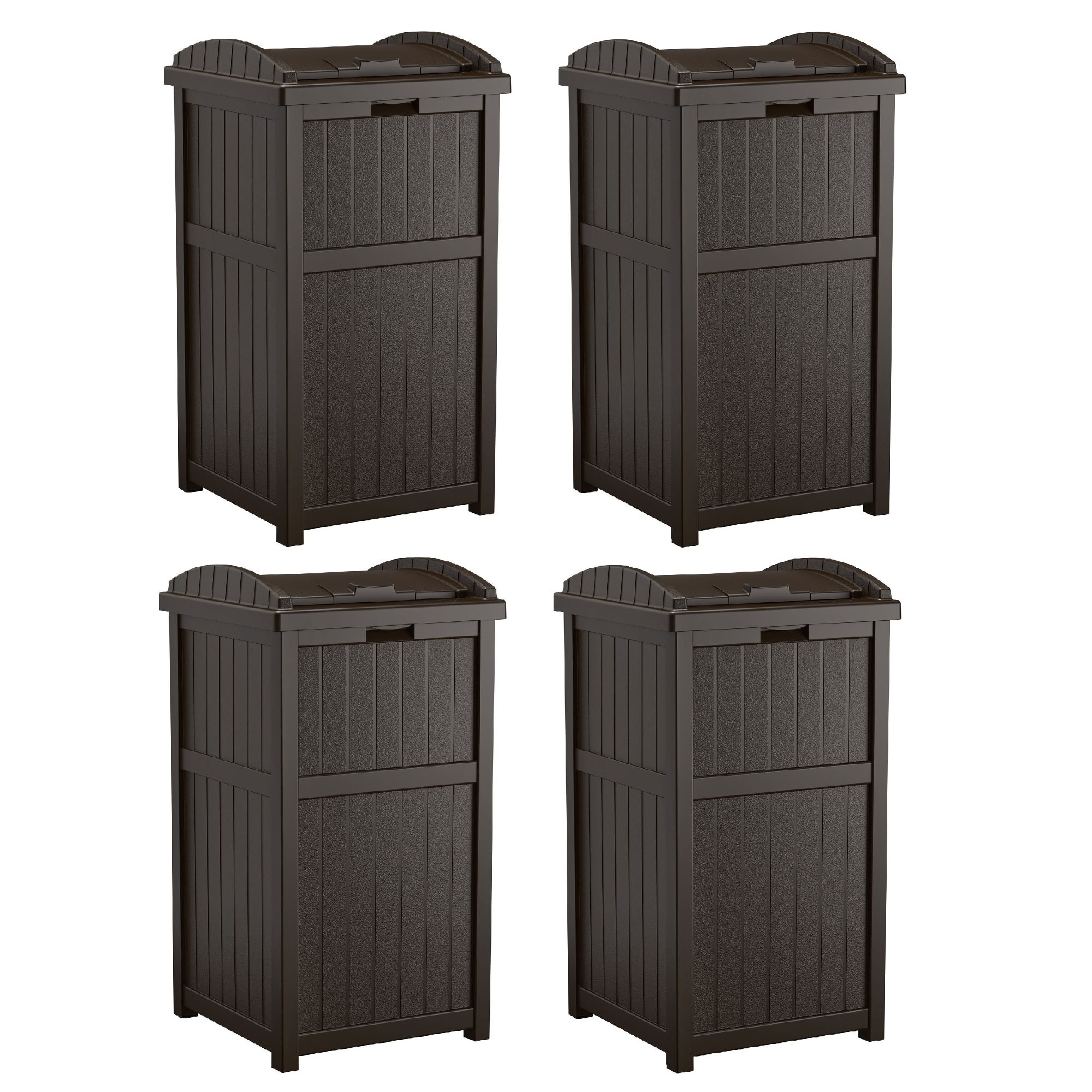 Suncast - Trash Hideaway Outdoor Patio 33 Gal Garbage Waste Trash Can Bin (4 Pack) - Java Brown