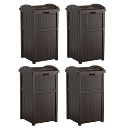 Suncast - Trash Hideaway Outdoor Patio 33 Gal Garbage Waste Trash Can Bin (4 Pack) - Java Brown