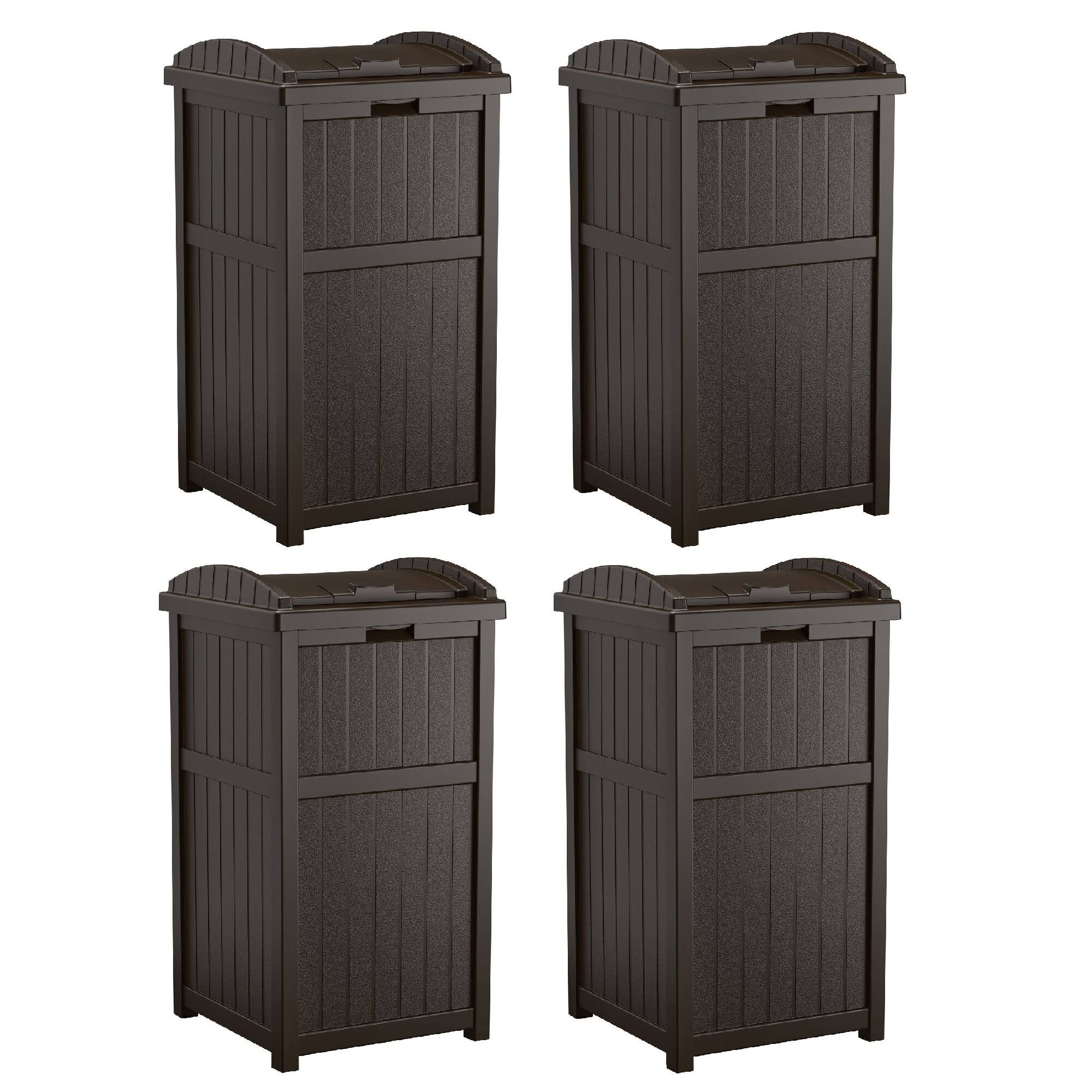 Front. Suncast - Suncast Trash Hideaway Outdoor Patio 33 Gal Garbage Waste Trash Can Bin (4 Pack) - Java Brown.