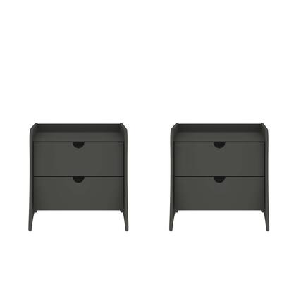 Front. Manhattan Comfort - Coney Mid-Century Modern 20" Nightstand - Set of 2 - Charcoal Gray.