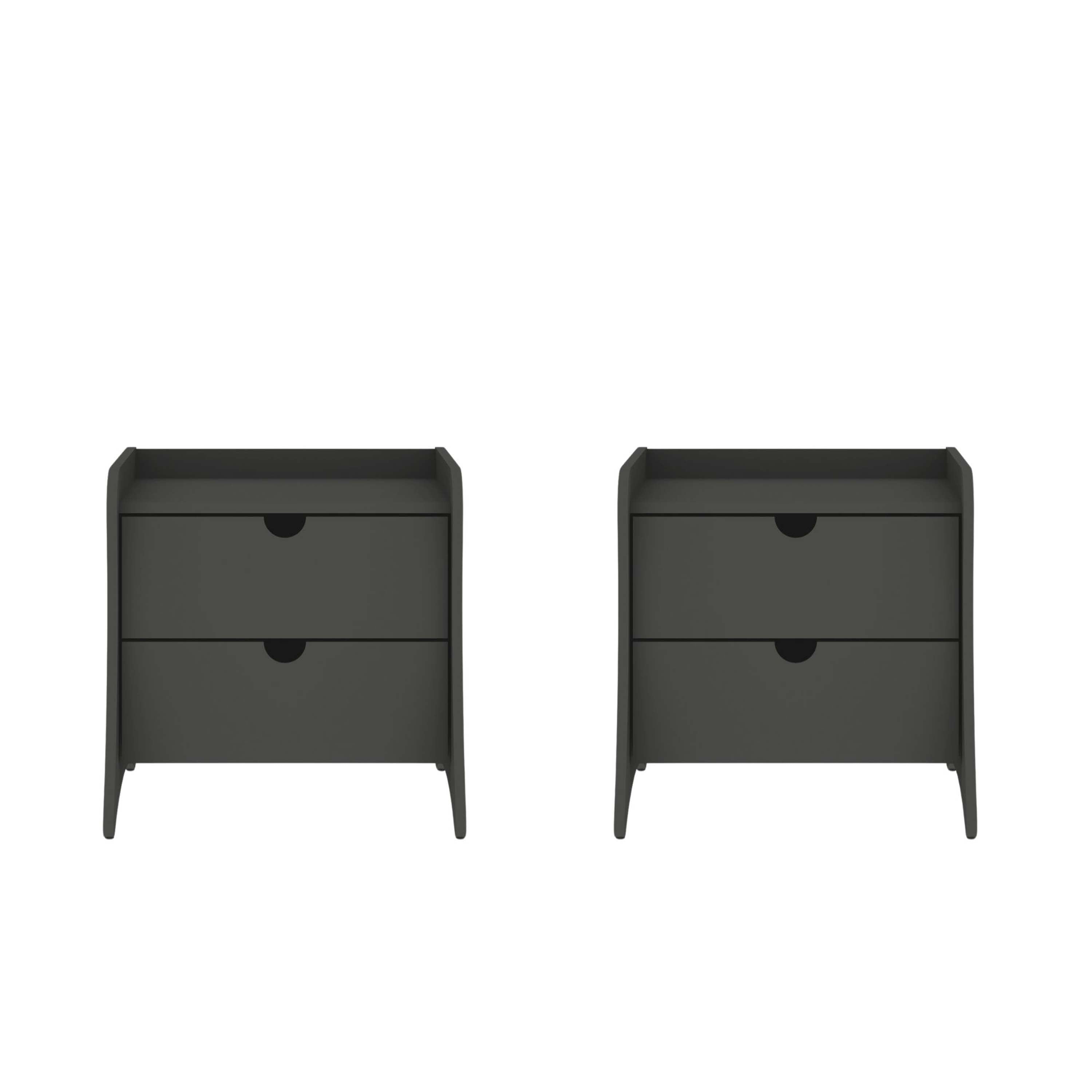 Front. Manhattan Comfort - Coney Mid-Century Modern 20" Nightstand - Set of 2 - Charcoal Gray.