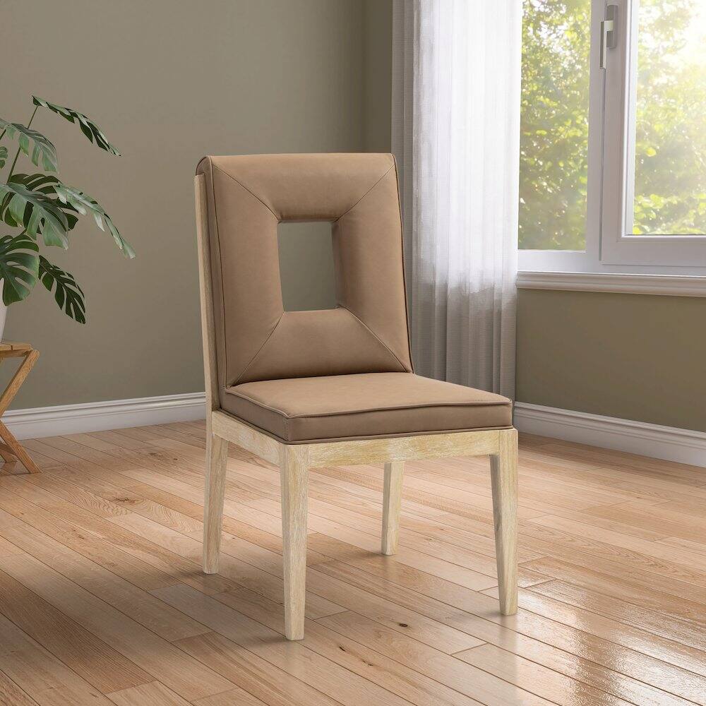 Alt View 1. Meridian Furniture - Gwendolyn Brown Vegan Leather Dining Side Chair, Set of 2 - Brown.