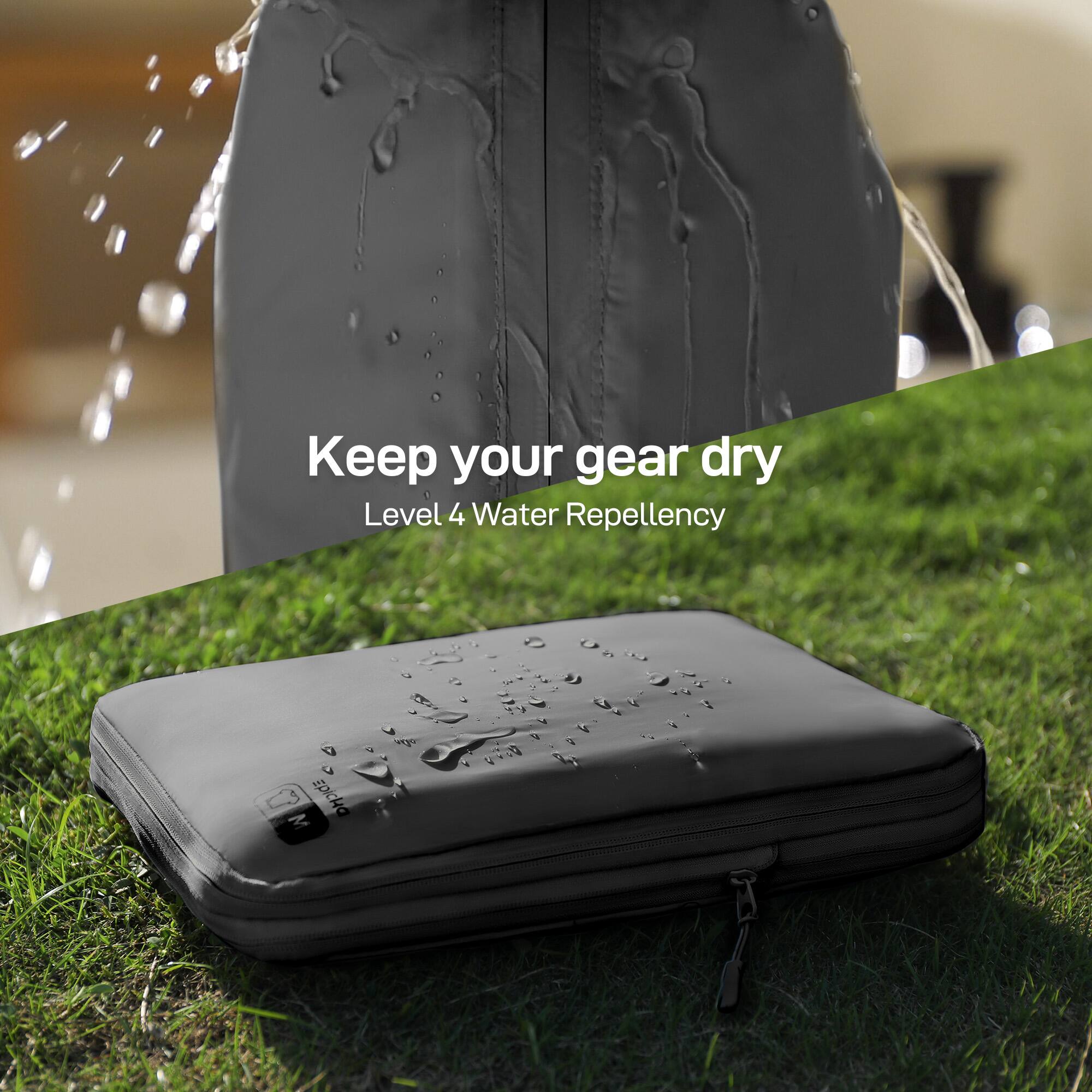 Keep your gear dry. Level 4 Water Repellency.