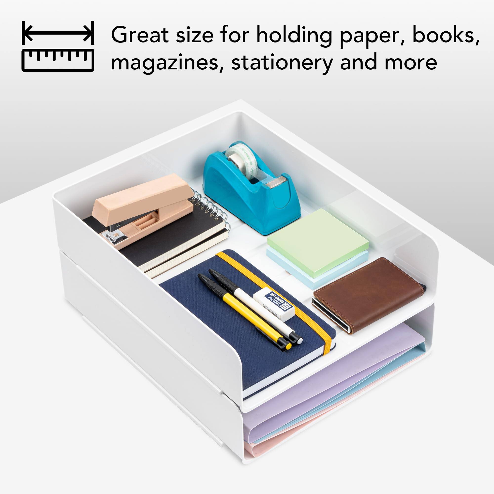Great size for holding paper, books, magazines, stationery and more