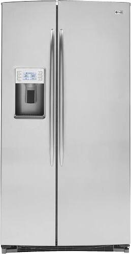Front Standard. GE - Profile 25.6 Cu. Ft. Side-by-Side Refrigerator with Thru-the-Door Ice and Water - Stainless-Steel.