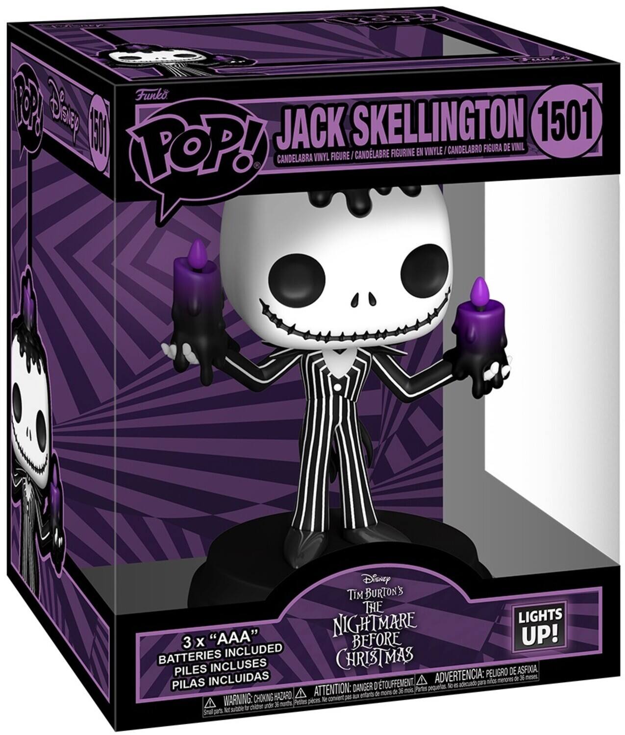 Funko Pop! Jack Skellington 1501 Vinyl Figure Candelabra Disney Tim Burton's The Nightmare Before Christmas Lights Up! 3 x "AAA" Batteries Included Piles Included Peligro de Asfixia Pelas Includedas Danger Choking Hazard Parts Intended for children over 30 months Attention: choking hazard