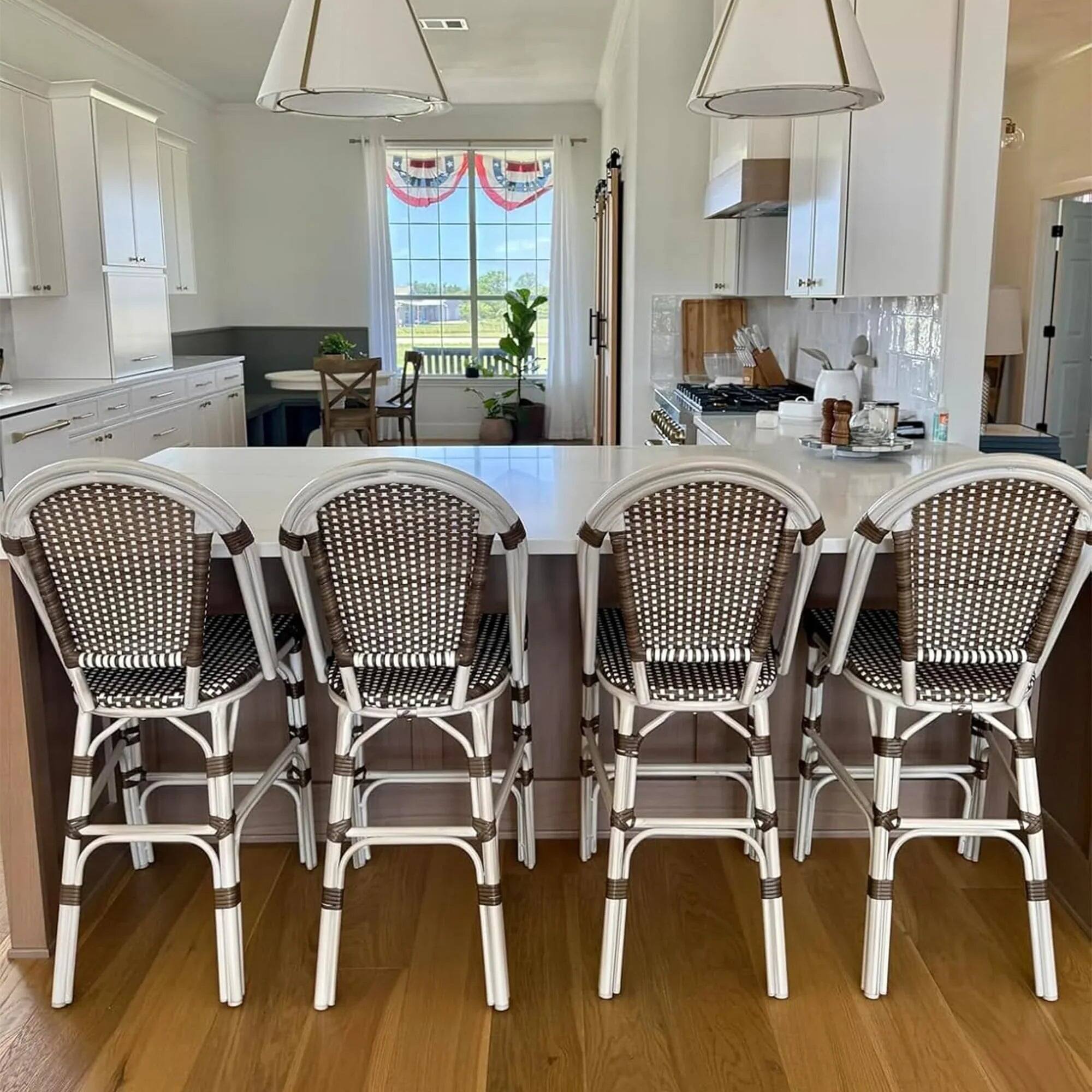 Alt View 2. PURPLE LEAF - French Counter Height Bar Stool Set of 2 Patio Bar Chairs with Back Rattan Bar Chairs French Bistro Set - White Frame/Brown-Counter Stool.