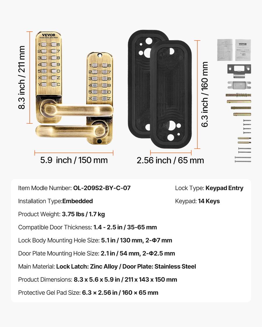 Keyad Lock VEVOR Mechanical Keyless Entry Door Lock, 14 Key Mechanical Door Lock ...