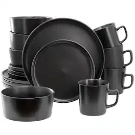 Elama - Luxmatte 16 Piece Dinnerware Set - Black