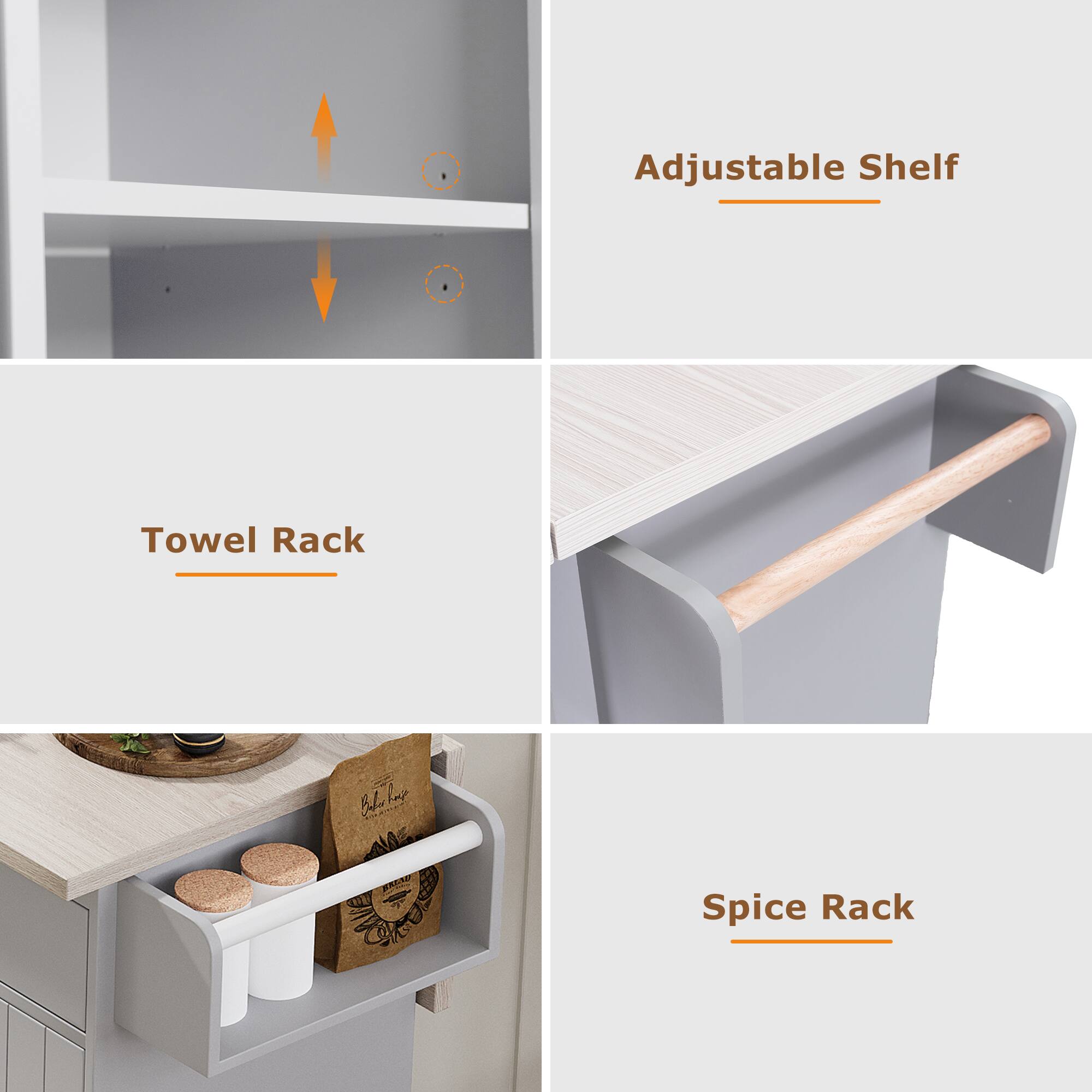Adjustable Shelf  
Towel Rack  
Spice Rack