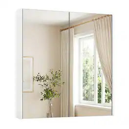 Costway - 24.5" x 42.5" Bathroom Wall Cabinet with Double Mirrored Doors & Adjustable Shelf - White