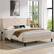 Front. Vecelo - Upholstered Bed Frame with Headboard and Wingback, Queen Size Bed Frame, Platform Bed with USB, and Type-C Ports - Beige.