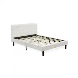East West Furniture - NL19Q-1HA05 2 Piece Bedroom Set - 1 Wood Bed Fabric Headboard and 1 Night Stand for Bedroom - White Finish - White Velvet