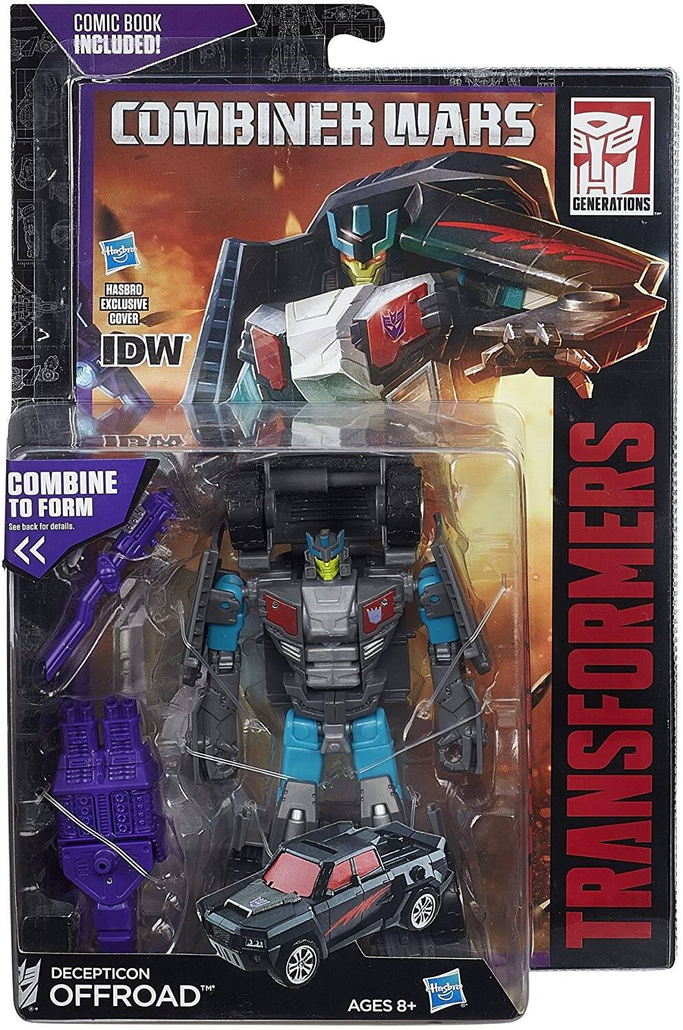 COMIC BOOK INCLUDED!  
COMBINER WARS GENERATIONS  
HASBRO EXCLUSIVE COVER IDW  
COMBINE TO FORM  
See back for details.  
TRANSFORMERS  
DECEPTICON OFFROAD™  
AGES 8+